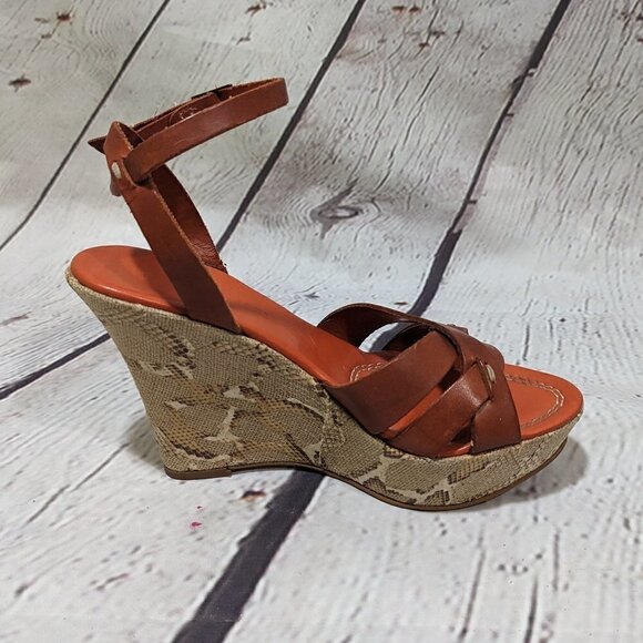 FRANCO BARBIERI Leather Ankle Strap Wedge Sandals Snakeskin 8 - Picture 2 of 13